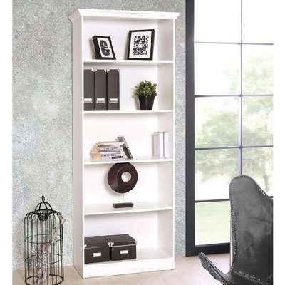 Country Wooden Bookcase In White With 5 Compartments