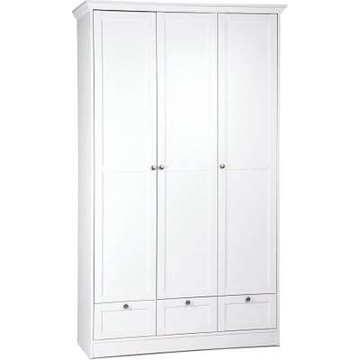 Country Wooden Wardrobe In White With 3 Doors And 3 Drawers