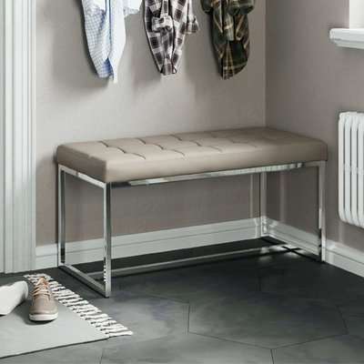 Croatia Dining Bench In Grey PU Leather With Chrome Legs