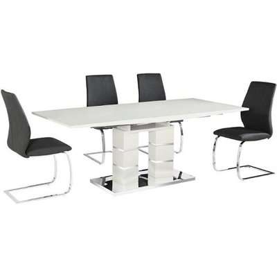 Cuban 6 Seater Extendable Dining Table Set In White High Gloss