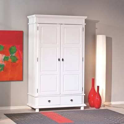 Danzig 2 Door Wardrobe In White Real Pine Wood With 2 Drawers