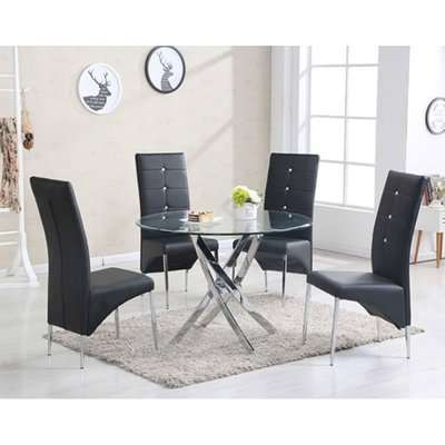 Daytona Round Glass Dining Table With 4 Opal White Chairs