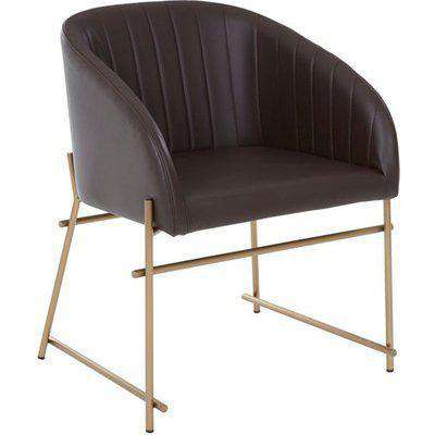 Bunda Faux Leather Dining Chair With Brass Frame In Brown