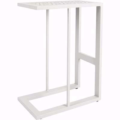 Derby Outdoor Patterned Glass Top Side Table In White