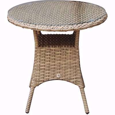 Derya Glass Top 70cm Wicker Bistro Dining Table In Natural