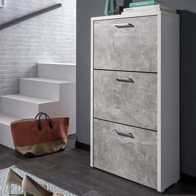 Ellwood Shoe Cabinet In White And Concrete Structured