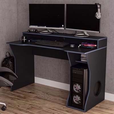 Enzo Wooden Gaming Computer Desk In Black And Blue