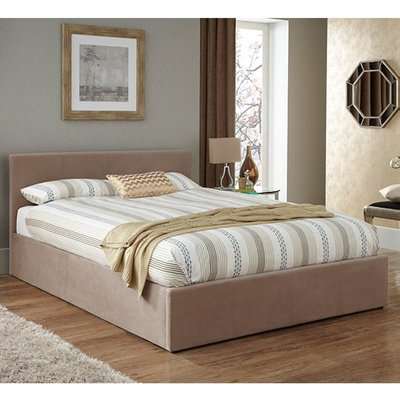 Evelyn Latte Fabric Upholstered Ottoman Super King Size Bed
