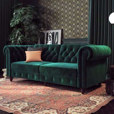 Fritton Chesterfield Velvet Upholstered Sofa Bed In Teal