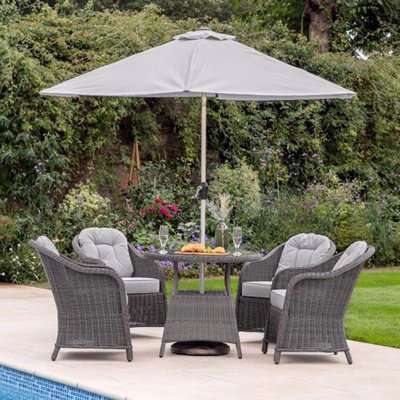 Ferax Oval Outdoor 4 Seater Dining Set In Grey Weave Rattan