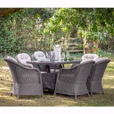 Ferax Oval Outdoor 6 Seater Dining Set In Grey Weave Rattan