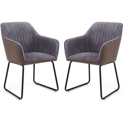 Ferrante Chennile Fabric Dining Chair In Grey Finish In A Pair