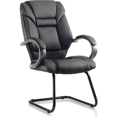 Galloway Leather Cantilever Office Chair In Black With Arms
