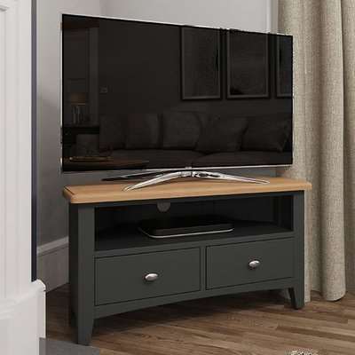 Gilford Wooden Corner TV Stand In Grey