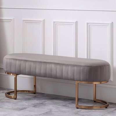 Harrogate Velvet Upholstered Hallway Bench In Light Grey