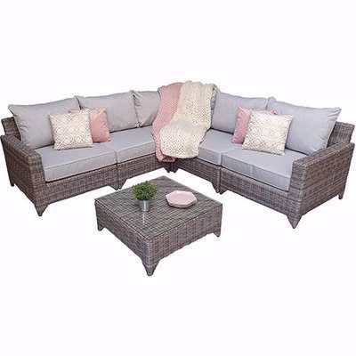 Hedva Modular Wicker Corner Sofa Set With Coffee Table In Grey