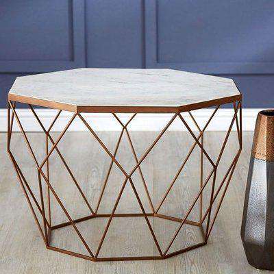 Shalom Octagonal White Marble Top Coffee Table With Gold Frame