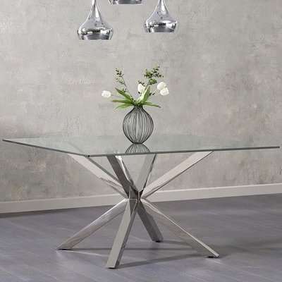 Jersey Square Glass Dining Table In Clear With Steel Base