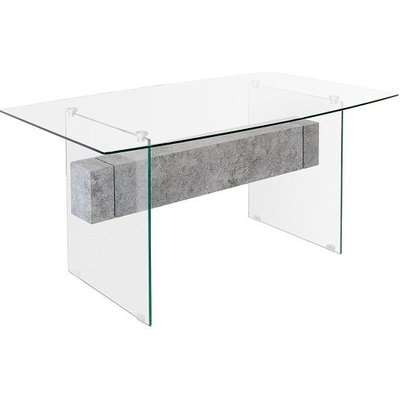 Jessie Glass Dining Table In Clear With Concrete Style Shelf