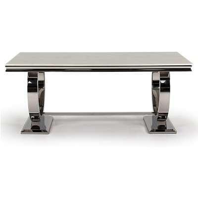 Kesley Dining Table In Cream Marble Top And Stainless Steel Base