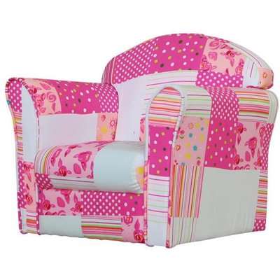 Kids Mini Fabric Armchair In White With Pink Patchwork