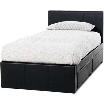 Lanolin Single Bed In Black Faux Leather With 2 Drawers