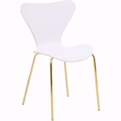 Leila Plastic Dining Chair With Gold Metal legs In White