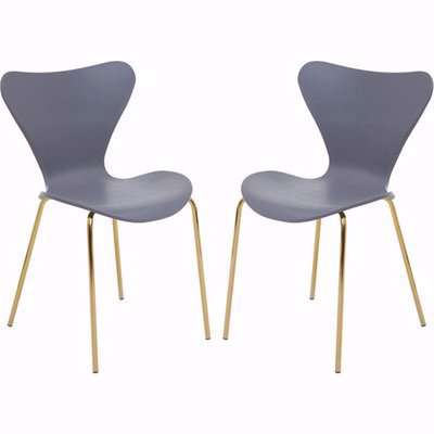 Leila Grey Plastic Dining Chairs With Gold Metal legs In A Pair