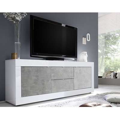 Taylor High Gloss TV Sideboard In White And Cement Effect