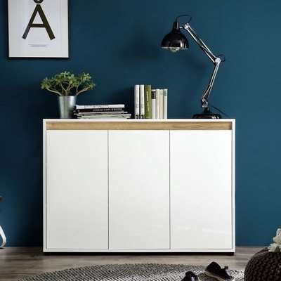 Leyton Modern Sideboard In White With High Gloss Fronts And Oak
