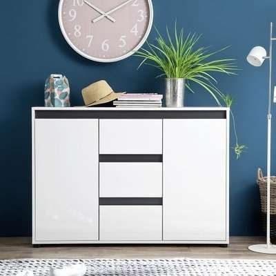 Leyton Sideboard In White With High Gloss Fronts And Grey