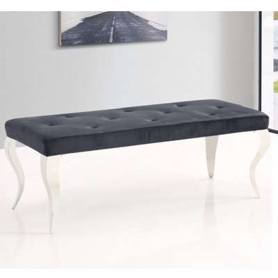 Liyam Large Velvet Upholstered Dining Bench In Black