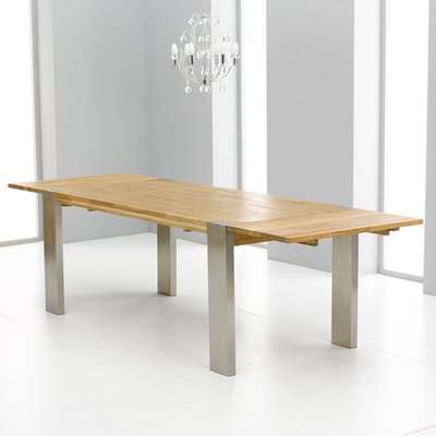 Louis Extending Dining Table In Solid Oak With Chrome
