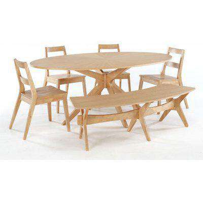 Marsrow White Oak Finish Dining Table With 4 Chairs And Bench