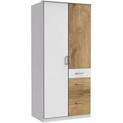 Marino Wooden Wardrobe In White And Planked Oak Effect