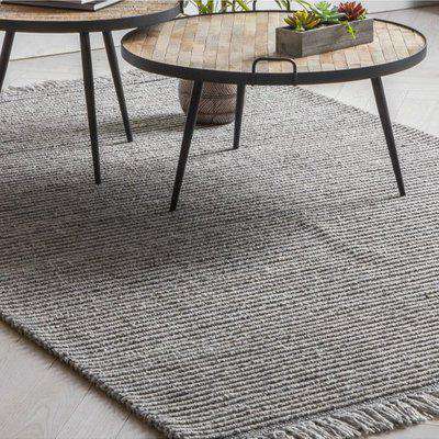Marqos Polyster And Wool Fabric Rug In Silver
