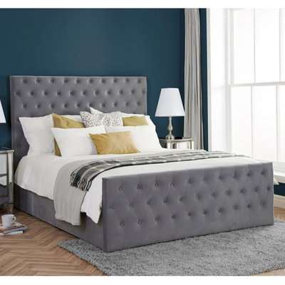 Marquis Ottoman Fabric Super King Size Bed In Grey Velvet