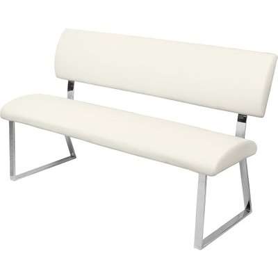 Mattis Dining Bench In Cream Faux Leather With Chrome Base