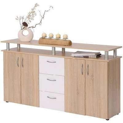 Maximo Sideboard In Oak And White With 4 Doors And 3 Drawers