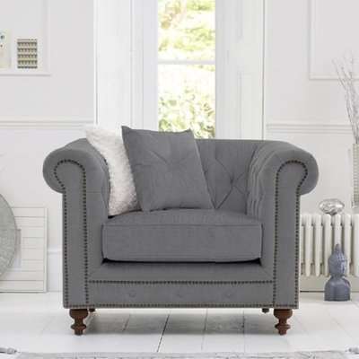 Mentor Chesterfield Linen Fabric Armchair In Grey