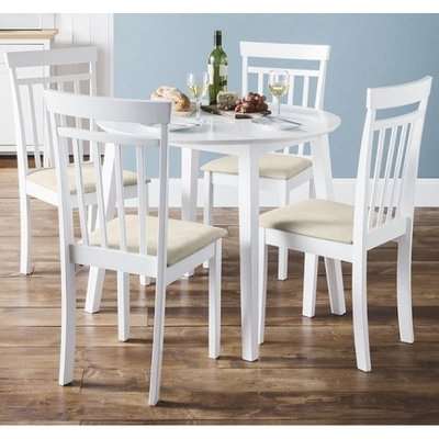 Meridian Extendable Dining Table Set In White With 4 Chairs