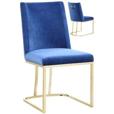 Milo Blue Velvet Dining Chairs In A Pair With Gold Steel Base