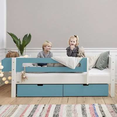 Morden Kids Day Bed With Safety Rail And Drawers In Petroleum
