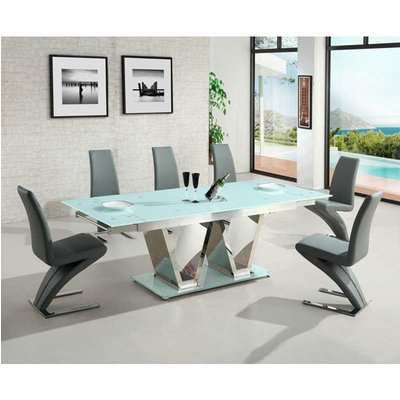 Nico Extending Glass Dining Table In White And 6 Grey Chairs