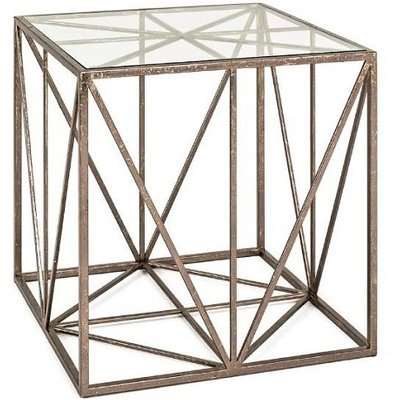 Nicole Glass End Table In Clear With Antique Bronze Frame