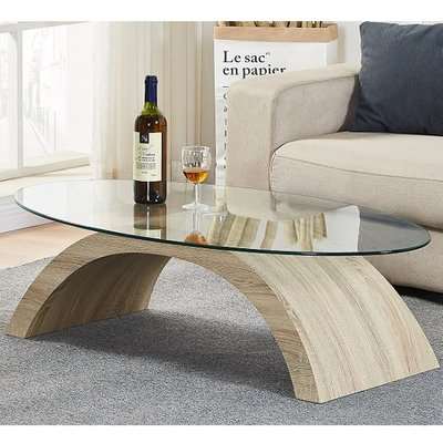 Opel Oval Clear Glass Coffee Table With Sanremo Oak Base