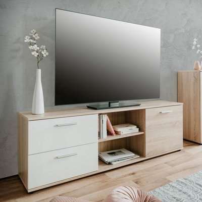 Taurus Wooden TV Stand In White And Sonoma Oak