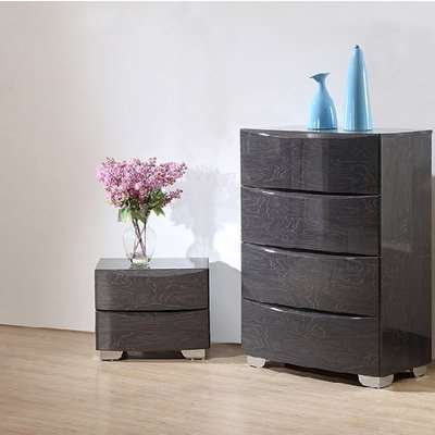 Parker Bedside Cabinet In Grey High Gloss With 2 Drawers