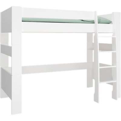 Pathos Wooden High Sleeper Bed In Pure White With Ladder