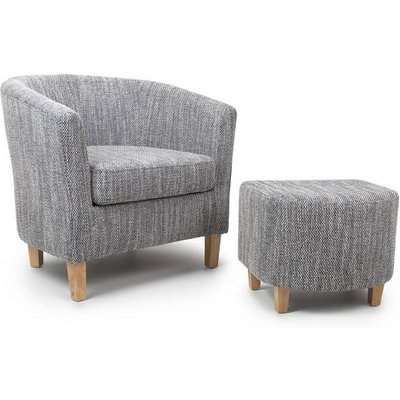 Pleven Tub Chair With Stool In Grey Tweed Fabric